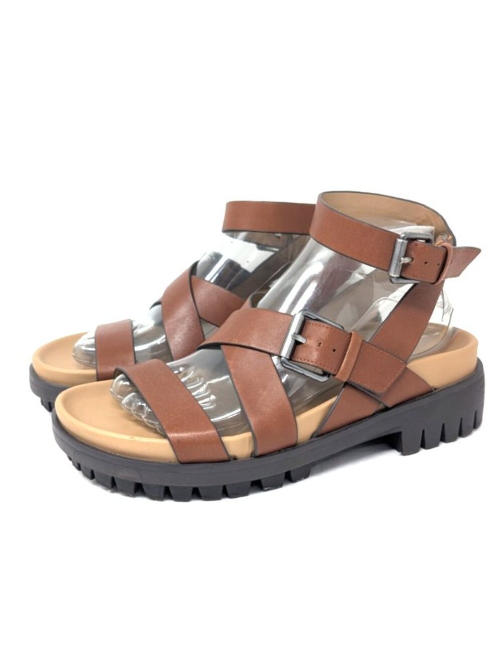 Sam Edelman women Leather Lug Sole Platform Sandals Size 8 dark bourbon